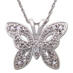 10Kt White Gold Butterfly Pendant with Diamond Accent