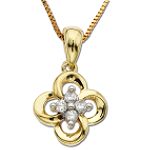 10Kt Yellow Gold Diamond Cluster Flower Pendant with Diamond Accent