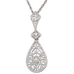 10Kt White Gold Teardrop Pendant with Diamond Accent
