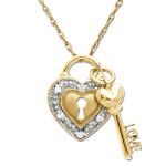 Andin International 10kt Yellow Gold Lock and Key Pendant with Diamond Accent