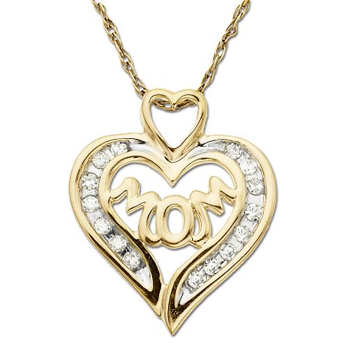 10Kt Yellow Gold .16ct. tw. Diamond MOM Heart Pendant