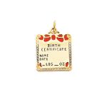 Quality Gold 14k Yellow Gold Enameled Pink Birth Certificate Charm