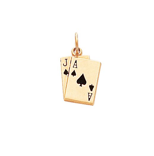 14k Yellow Gold Enameled Blackjack Playing Cards Charm