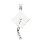 14K White Gold 3 dimensional Graduation Cap with Moveable Tassel Charm - D3308