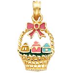 Quality Gold 14k Yellow Gold Enameled Easter Basket Charm