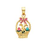 Quality Gold 14k Yellow Gold Enameled Easter Basket with Bunny Charm