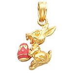 Quality Gold 14k Yellow Gold 3 Dimensional Easter Bunny with Enameled Pink Egg Charm