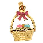 Quality Gold 14k Yellow Gold Enameled 3 Dimensional Easter Basket Charm