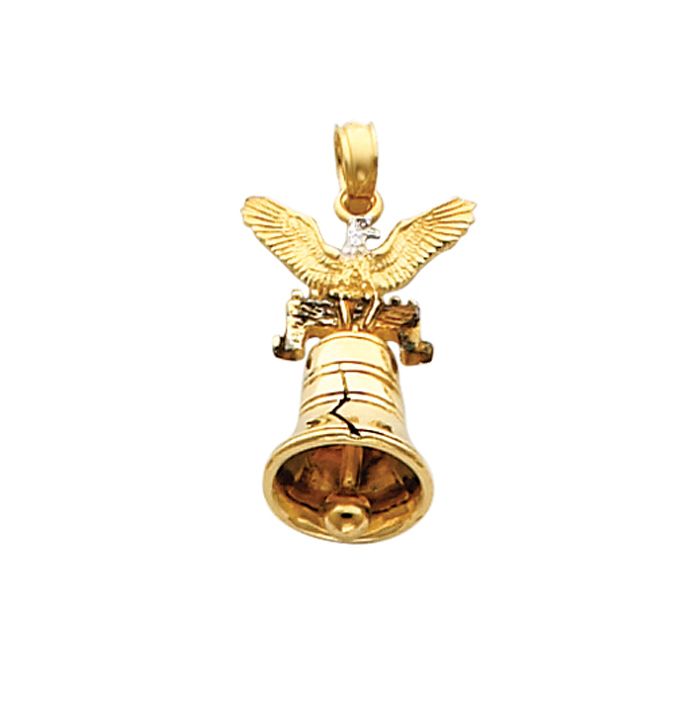 14k Yellow Gold and Rhodium 3 Dimensional Cracked Liberty Bell with Eagle Charm