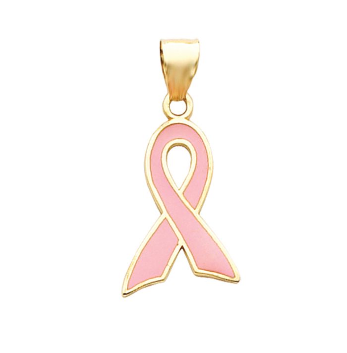 14k Yellow Gold Large Enameled Awareness Ribbon Charm