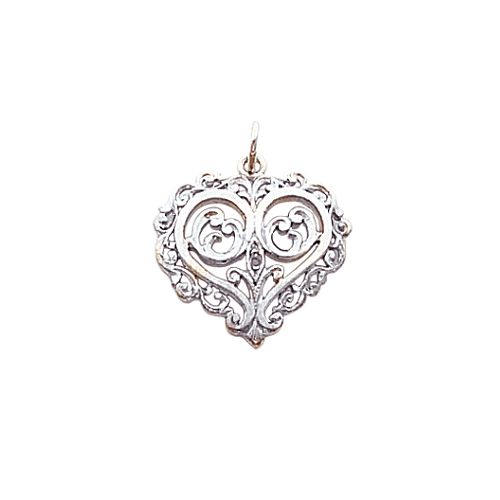 14K White Gold Designed-Edges Fancy Heart Charm