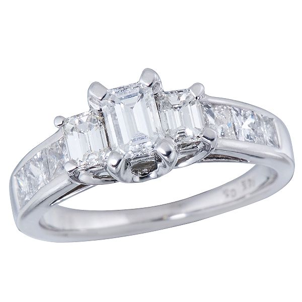 1 ct. t.w. Emerald and Princess Diamond Engagement Ring in 14K White Gold