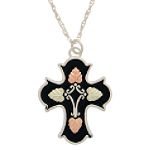 Black Hills Gold Jewelry Tricolor Sterling Silver Antiqued Cross Pendant