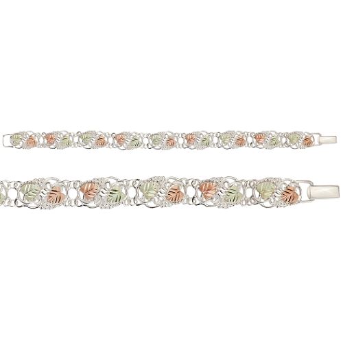 Black Hills Gold Tricolor Sterling Silver Wide Silver Bracelet