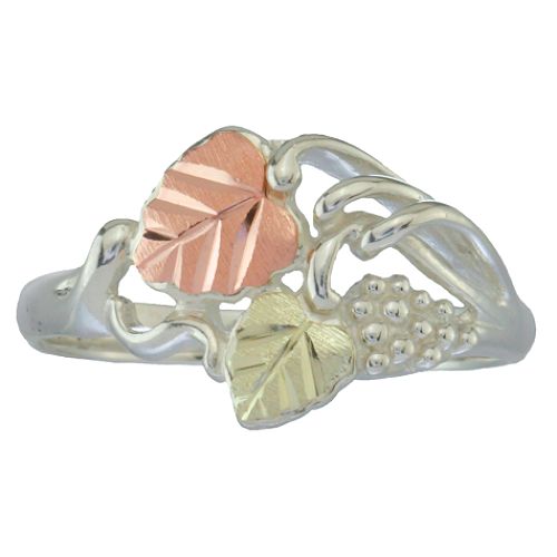 Black Hills Gold Tricolor Sterling Silver Ladies' Leaf Ring