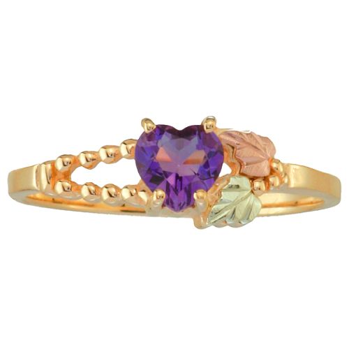 Black Hills Gold Tricolor 10K Gold Ladies' Heart Amethyst Ring