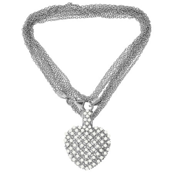 1 ct. tw. Diamond and Sterling Silver Pave Heart on Multi Strand Necklace