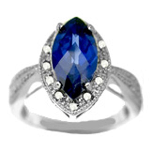 1/10 ct. tw. Diamond and Sterling Silver with Lab Created Sapphire Ring