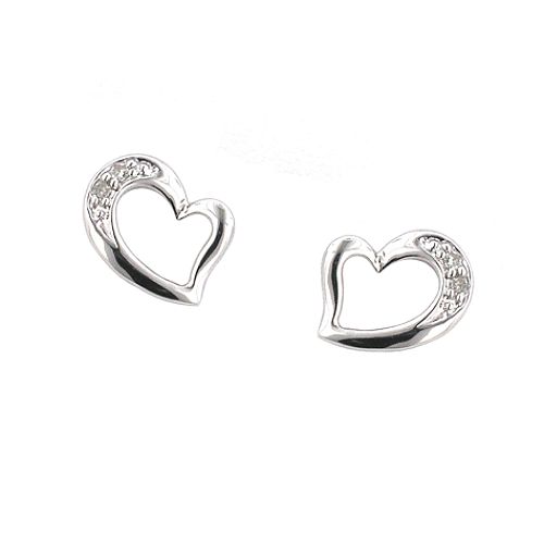 Diamond Heart Earrings. 10K White Gold