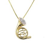 Diamond Accent Trumpet Pendant. 10K Yellow Gold