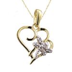 Diamond Accent Double Heart and Dragonfly Pendant. 10K Yellow Gold