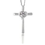 Diamond Cross and Heart Pendant. 10K White Gold