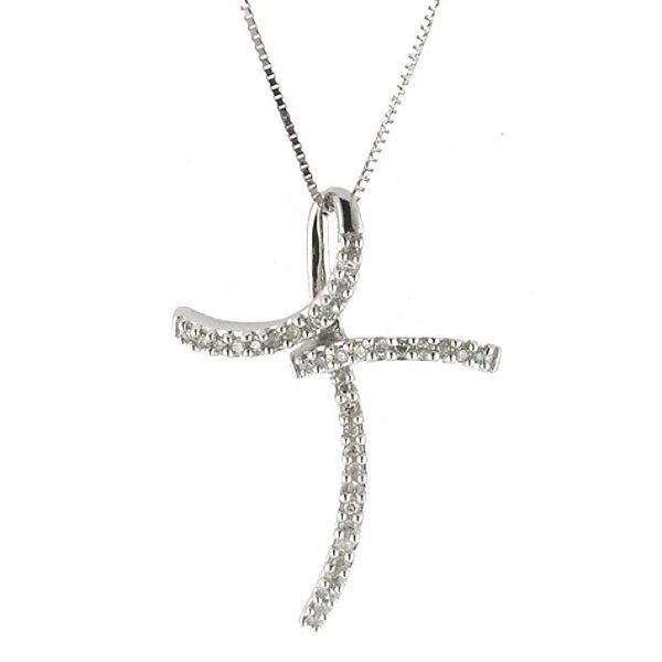 Diamond Cross Pendant. 10K White Gold