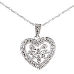 Diamond Heart Pendant. 10K White Gold