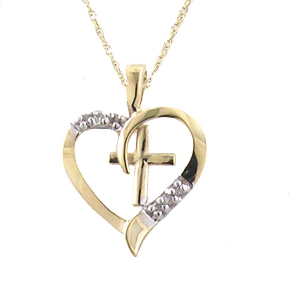 Diamond Heart and Cross Pendant. 10k Yellow Gold