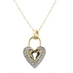 Ambras Diamond Heart/Key/Lock Pendant. 10k Yellow Gold