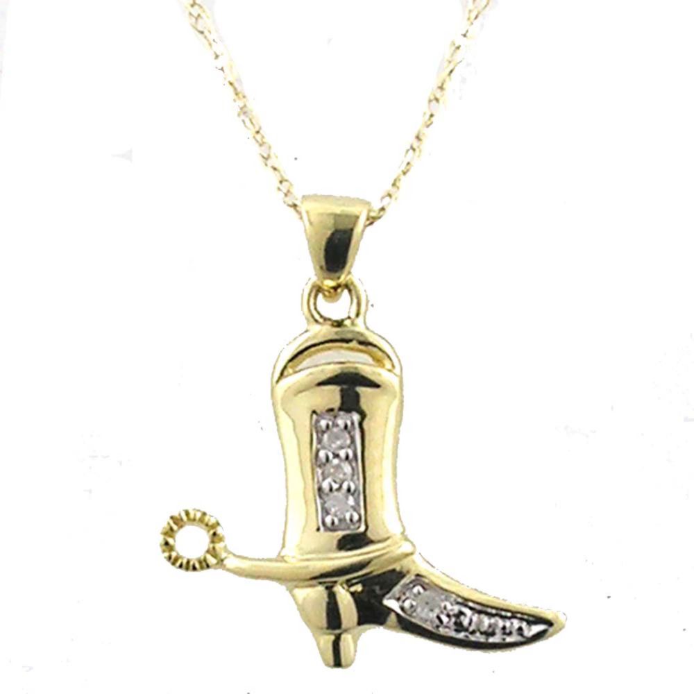 Diamond Cowboy Boot Pendant. 10k Yellow Gold
