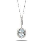 Clover 14Ktwg Diamond And Aqua Marine Pendant