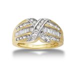 1 ct. t.w. Baguette and Round Diamond X Ring in 14K Two-tone Gold
