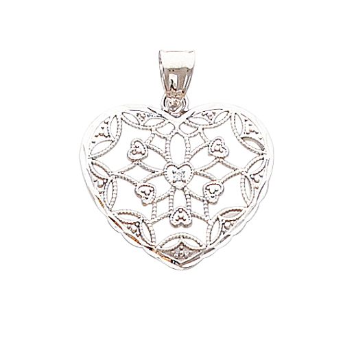14K White Gold .01ct Filigree Diamond Heart Charm
