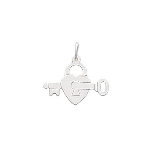 14K White Gold Heart Lock with Key Inside Charm - XCH538