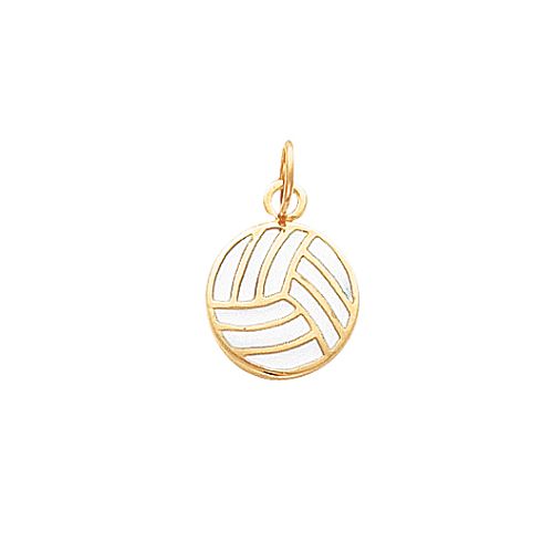 Quality Gold 14k Yellow Gold White Enameled Volleyball Charm