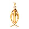14k Yellow Gold Cross in Fish Charm