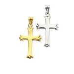 14K Yellow Gold and Rhodium Reversible Fleur de lis Cross Pendant - M2575