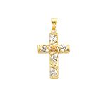 14K Tri-color Flower Cross Pendant - C3848