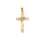 14K Yellow Gold and Rhodium Cross with Lily Pendant - K1215