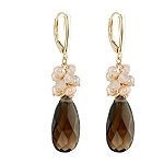 Zoe B. Smokey Quartz, Rose Quartz and Pearl Earrings. 10k Yellow Gold