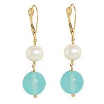 Zoe B. Blue Chalcedony, Pearl, Apatite and Labradorite Earrings. 10k Yellow Gold