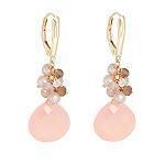 Zoe B. Rose Quartz and Champagne Pearl Earrings. 10k Yellow Gold