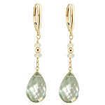 Zoe B. Green Amethyst and Penite Earring; Shield Leverback Closure; 10K Yellow Gold
