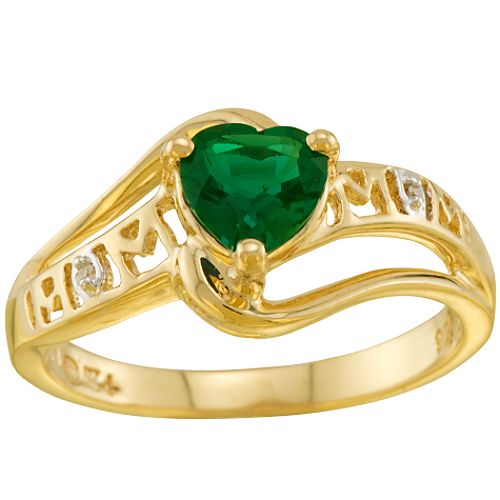 18K Gold over Sterling Silver Created Emerald Mom Ring
