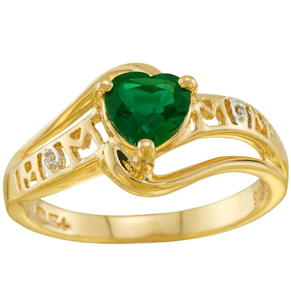 18K Gold over Sterling Silver Created Emerald Mom Ring
