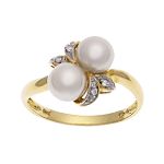 Andin International Double Pearl and Diamond Ring
