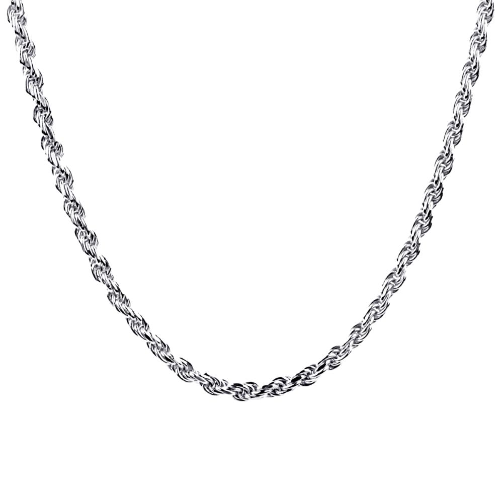 2.2 MM Diamond-Cut Rope Chain Necklace. Sterling Silver