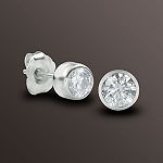 FINE Round Diamond Stud Earrings In 10K White Gold Bezel Setting H-I I1&