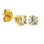 CLASSIC Round Diamond Stud Earrings In 10K Yellow Gold. I-J I2-I3
